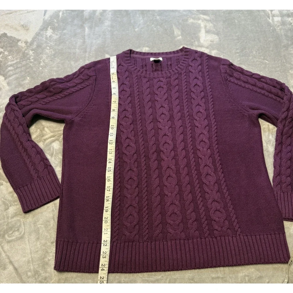 LL Bean Womens Cotton Cable Knit Tennis Prep Sweater Sz L P Classic Fisherman - Picture 8 of 9